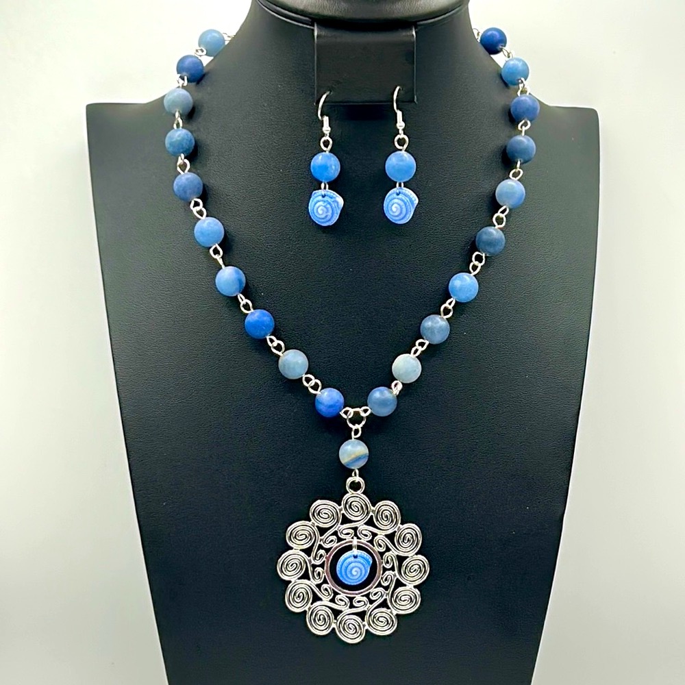 Handmade Bohemian Mandala Necklace Set with Natural Aventurine Stones!